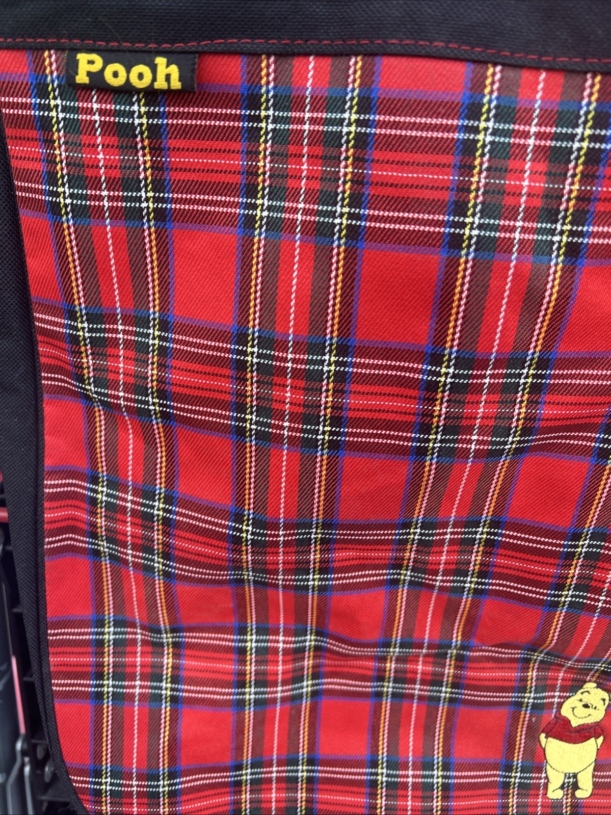 Disney Winnie the Pooh Embroidered Red Plaid Carry All Vintage Tote Bag