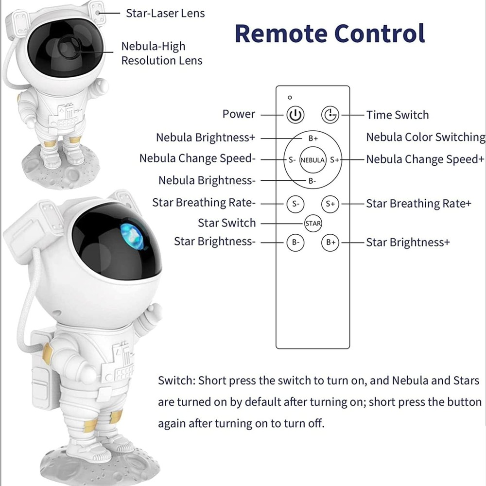 Mooyran Astronaut Starry Sky Night Light Projector - White