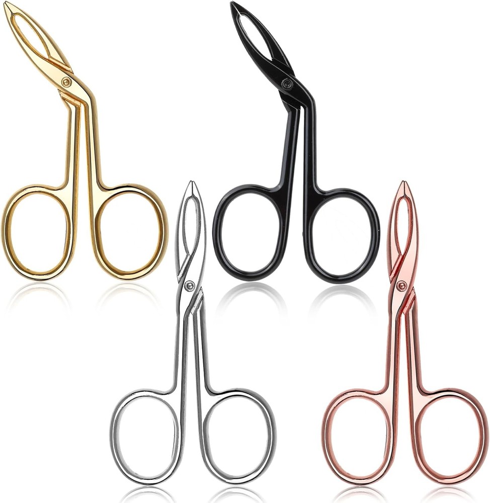 4 Pieces Eyebrow Tweezers Scissor Handle Flat Straight Tip Brow Black