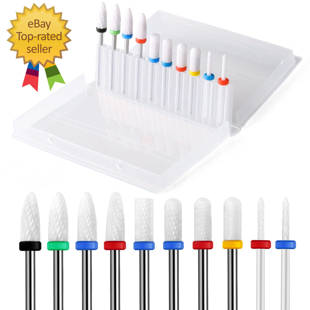 10Pcs Ceramic Nail Drill Bits 3/32 Nail Drill Bits Set for Acrylic Gel Nails