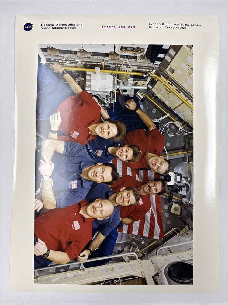 NASA STS-73 Crew Posing in USML-2 Science Module Press Photo
