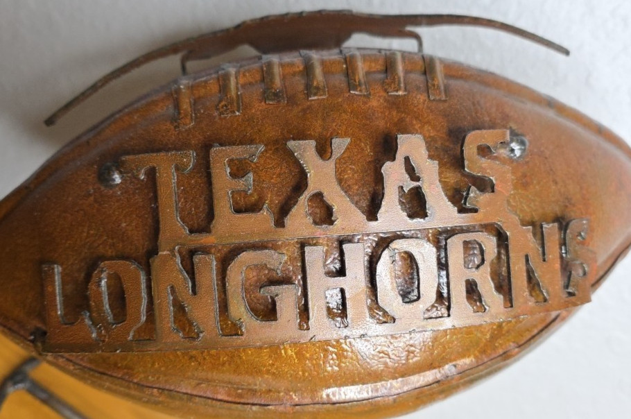 Texas Longhorns Metal Football With Stand Collectible Manning Hook'em Horns
