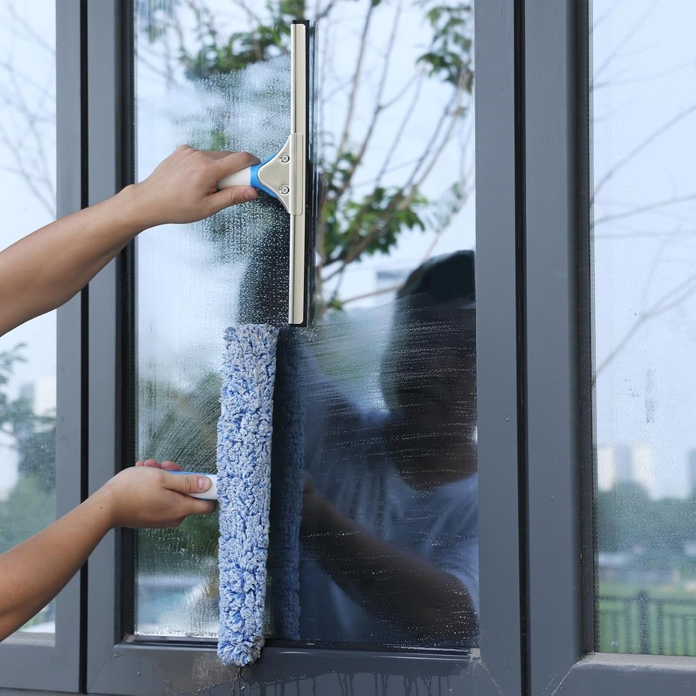 Professional Window Cleaning Kit 14IN, with Silicone Squeegee Blade, Microfiber