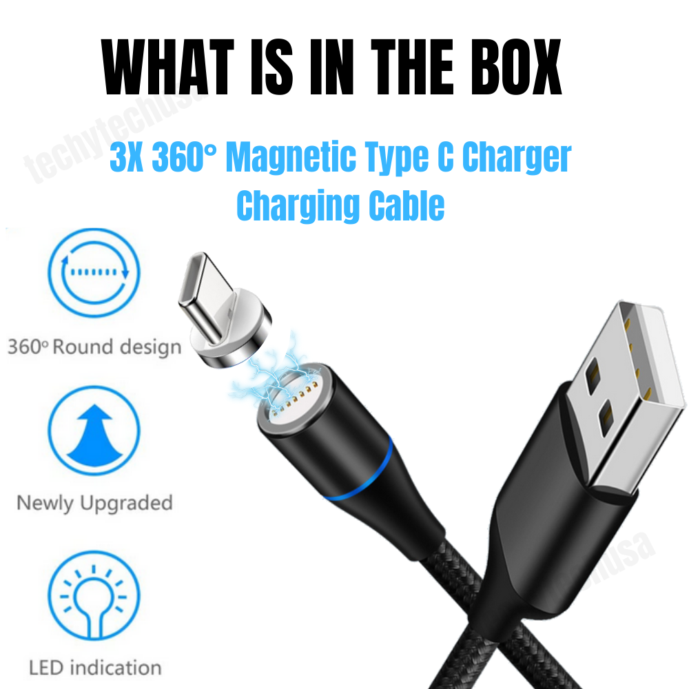 3Pack 3/6Ft 360° Magnetic Type C Cable Fast Charge USB C Phone Charger Data Sync