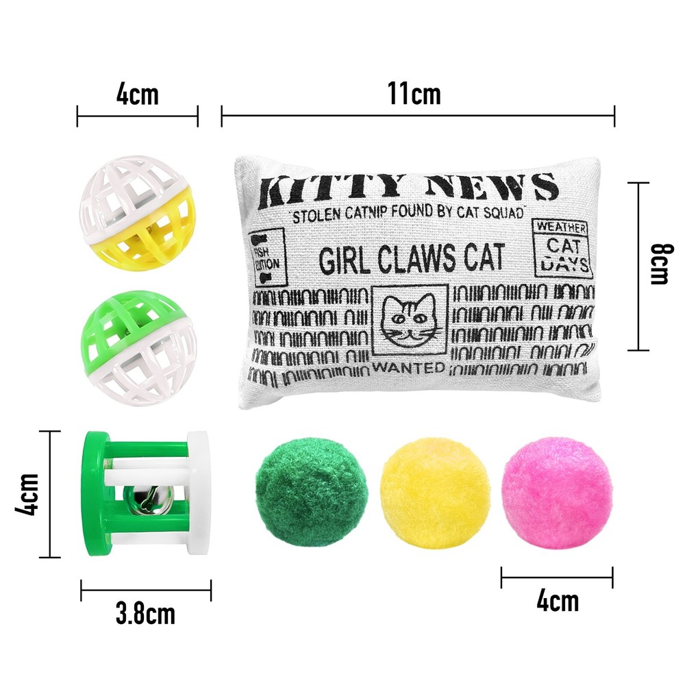 7pcs Cat Toy Set Catnip Ball Bell Tickle Interactive training Exercise Bulk Pack