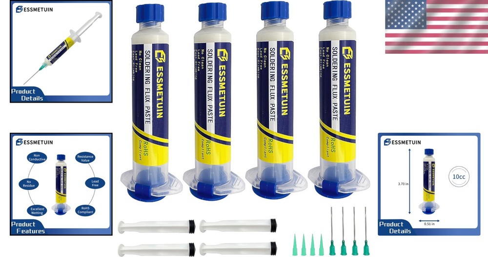 No Clean 4-Pack Soldering Flux Paste for Electronics & Circuit Boards