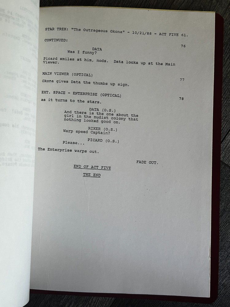STAR TREK Script The Next Generation Outrageous Okona 4th Revision Final Draft