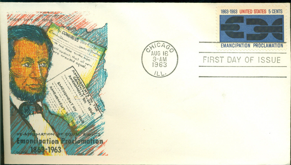 1963 FDC - Scott# 1233 - Emancipation - Glory Cachet UA