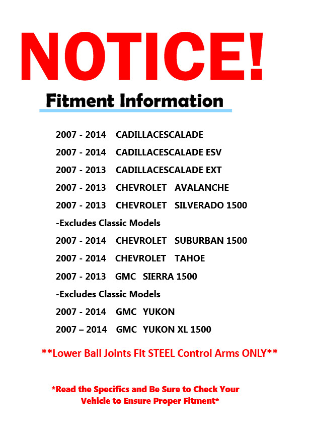 For Chevy Silverado 1500 Tahoe Yukon Escalade Front Upper Control Arm Ball Joint