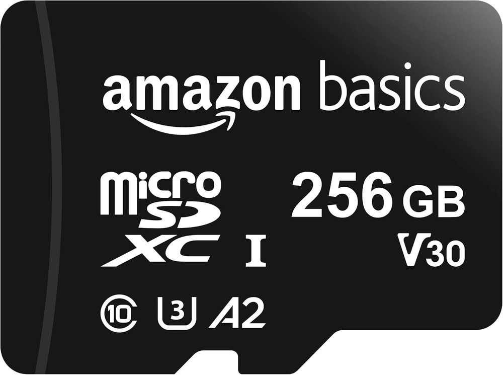 Amazon Basics Micro SDXC Memory Card with Full Size Adapter, A2, U3, Read Speed