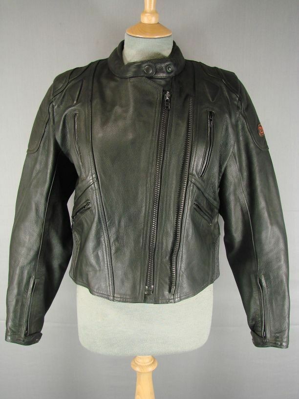 BLACK DYNAMIC LEATHERS BIKER JACKET WITH REMOVABLE PROTECTORS/2ND LINING SIZE 14