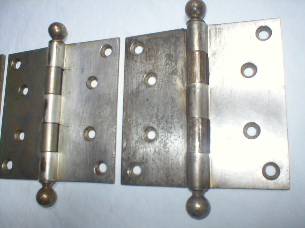 Antique Chicago Solid Brass and Nickle Ball Tipped 4" Hinges