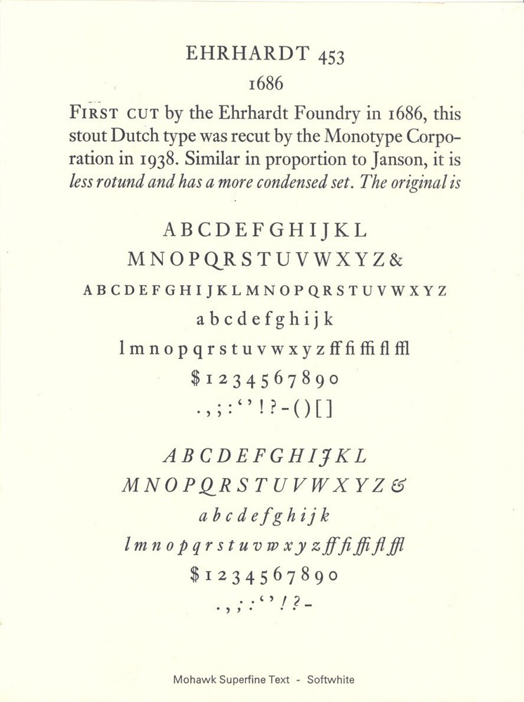 New Letterpress type - 12 point Ehrhardt Roman