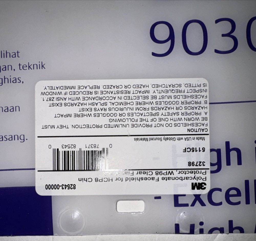 3M 82543-00000 WP98 Clear Flat Polycarbonate Faceshield 1EA