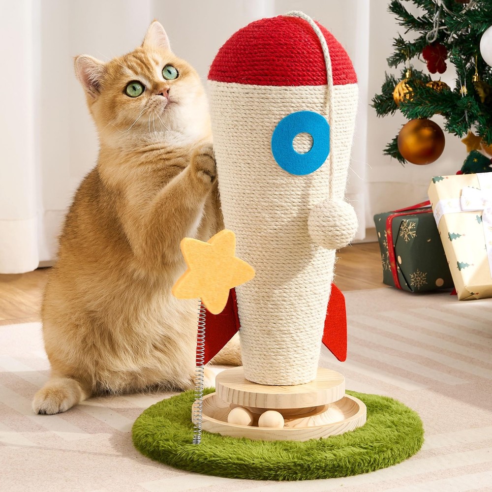 Cat Scratching Post, Rocket Cute Sisal Cat Scratcher with Durable Solid Wood ...