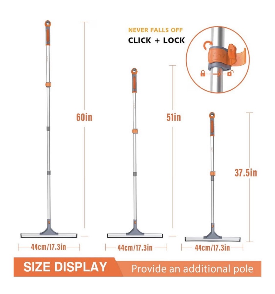 Eazer Extendable Aluminum Squeegee, Click & Lock, Rubber Blade, Multi-Surface