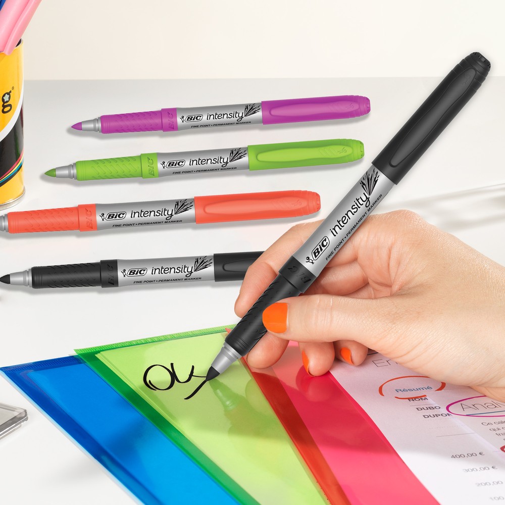 BIC Intensity Permanent Markers, Fine Point, Black, Low Odor, 12-Count