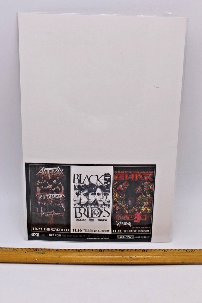 ANTHRAX AND TESTAMENT, BLACK VEIL BRIDES, GWAR HANDBILL
