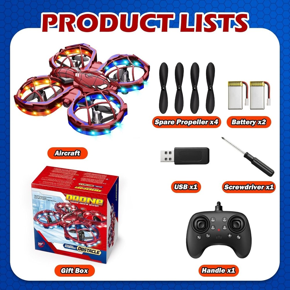 Mini Spider Drone for Kids 1080p Camera Remote Control with Flips Obstacles