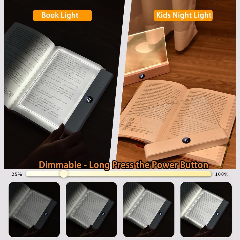 Rechargeable LED Book Light with Dimmable Colors and Timer for Reading