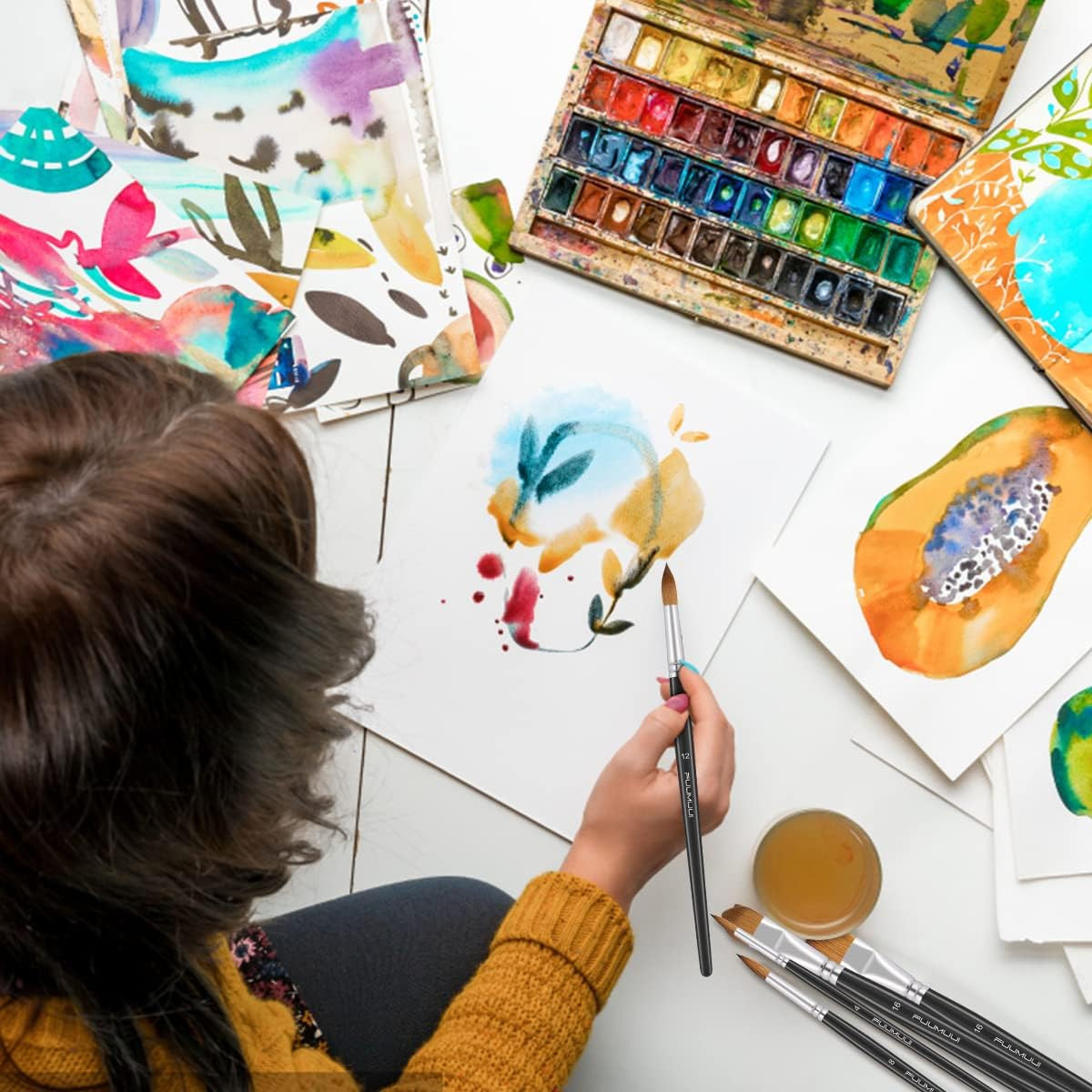 Watercolor Brushes Professional, Fuumuui 8Pcs Sable Paint Brush Set Variety