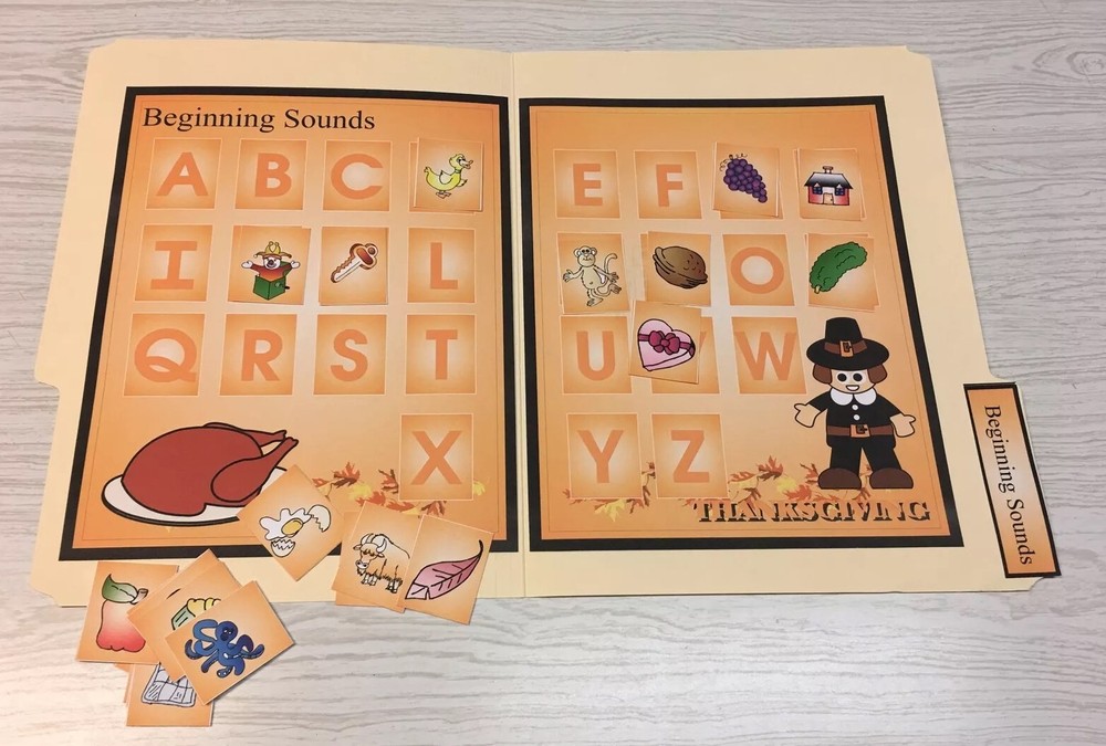Thanksgiving - File Folder Game - Activity Set - Beginning Sounds