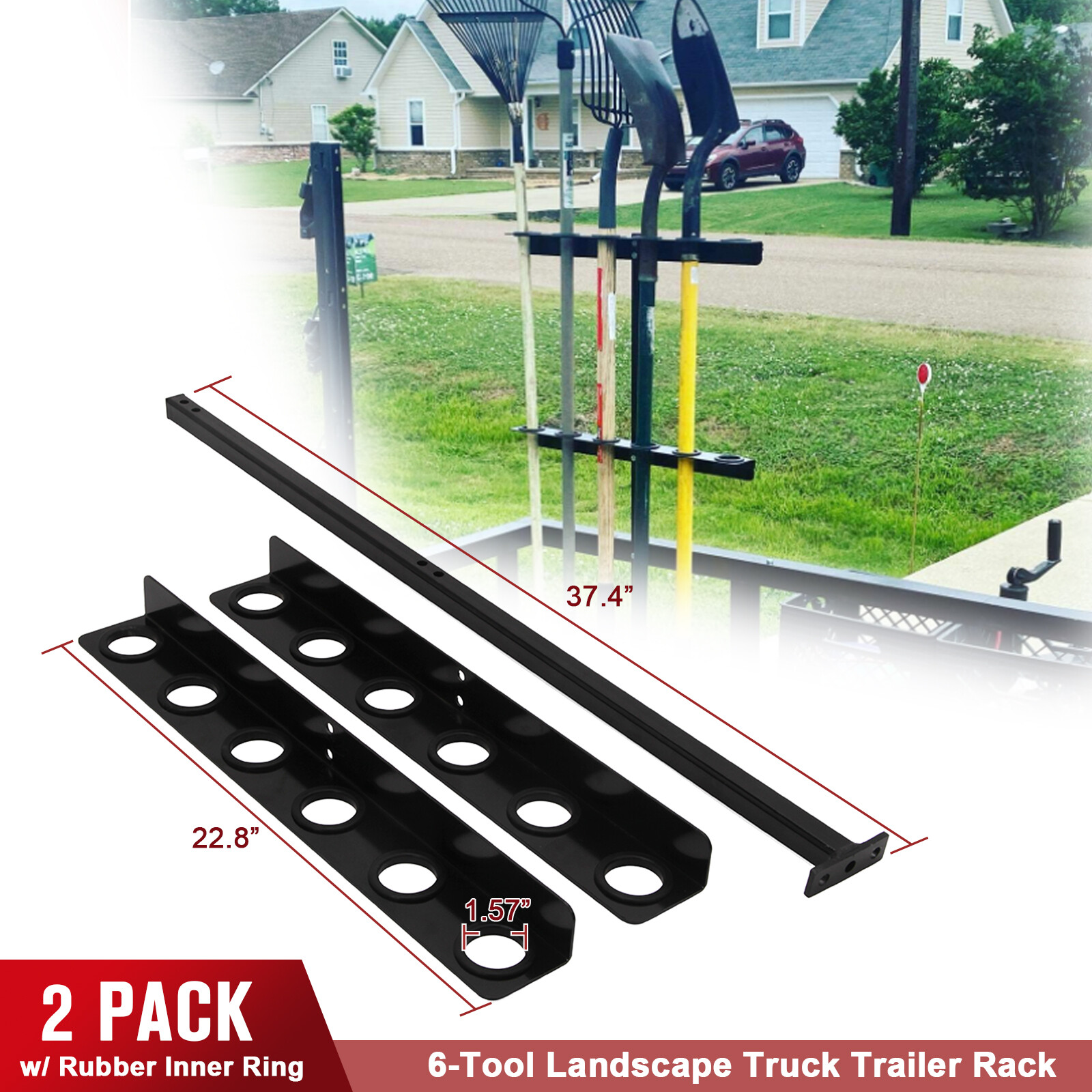 6-Slot Horizontal Tool Storage Rack for Trailers–Holds Shovels, Rakes & Pickaxes