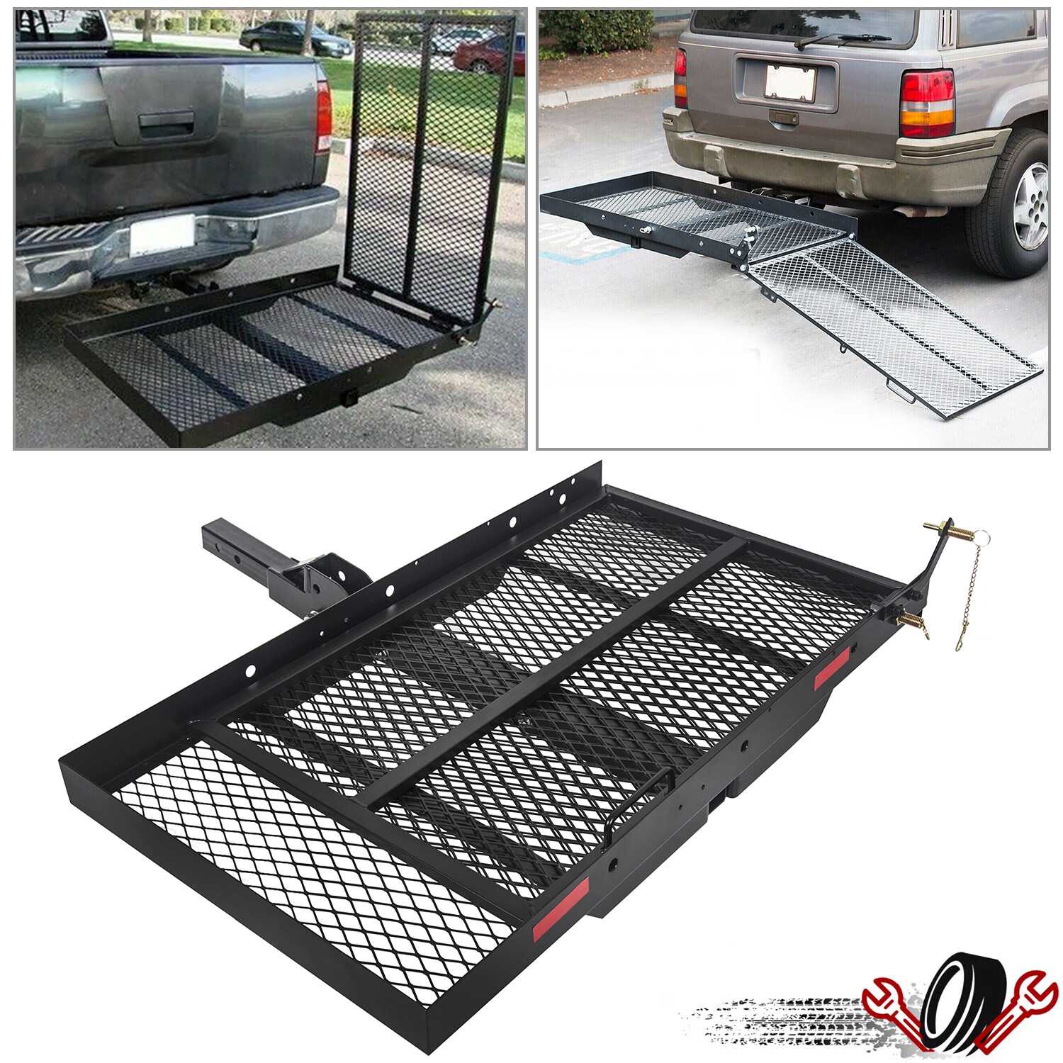 500LB Scooter Hitch Carrier Mount Hitch Cargo Carrier W/ Ramp Wheelchair Carrier
