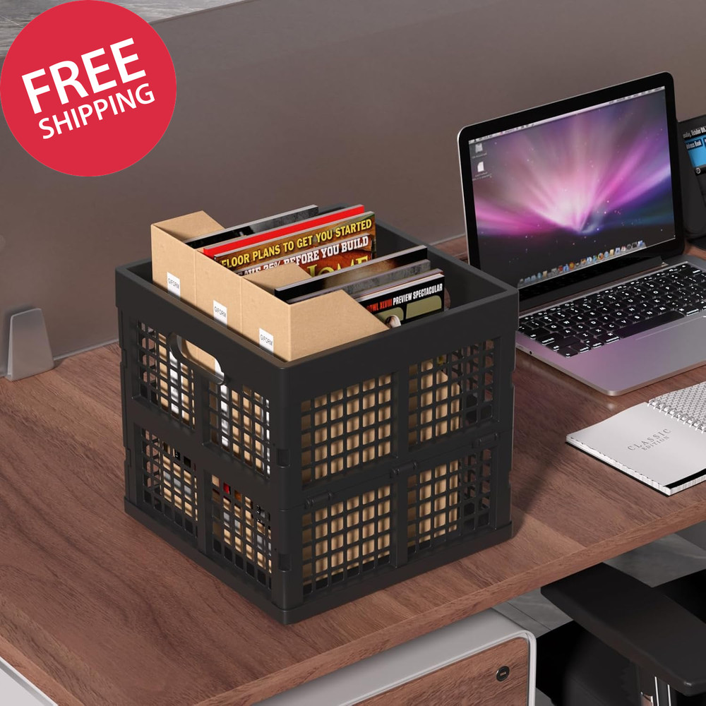 18 L Square Milk Crate, Plastic Stackable Storage Milk Crates, 3 Pack, Black