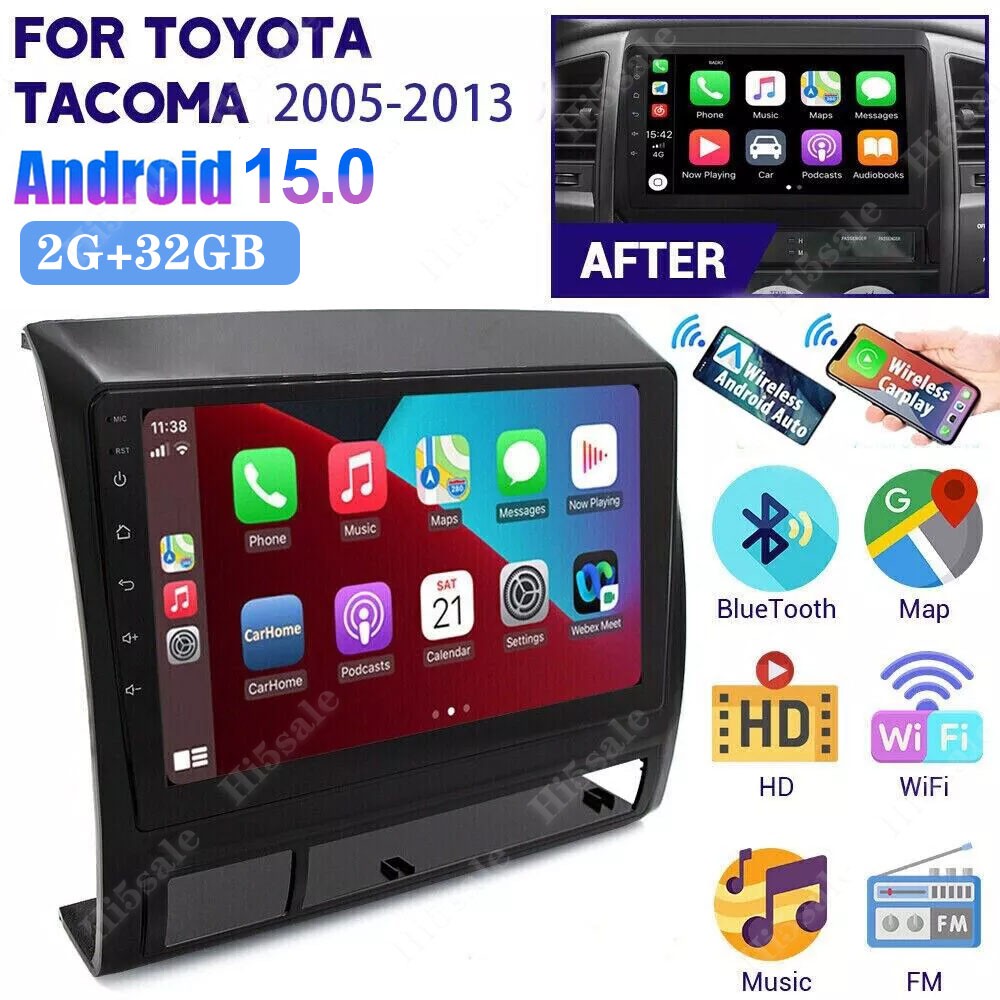 Android 15.0 Car Stereo Radio Wifi Apple CarPlay GPS For Toyota Tacoma 2005-2013