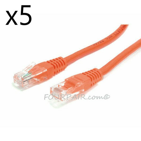 5 Pack Lot - 15ft CAT5e Ethernet Network LAN Router Patch Cable Cord Wire Orange