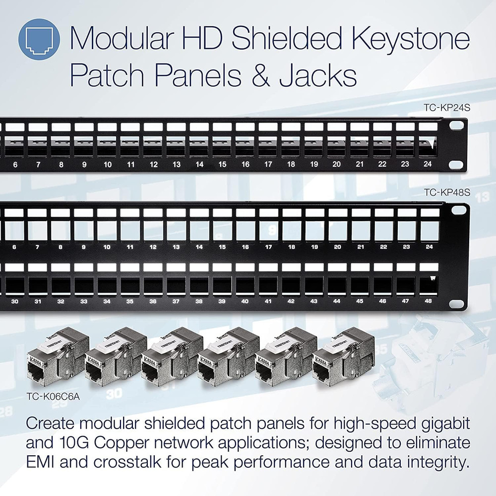 BUNDLE: 24-Port Blank Keystone Shielded 1U Patch Panel TC-KP24S + Shielded Cat