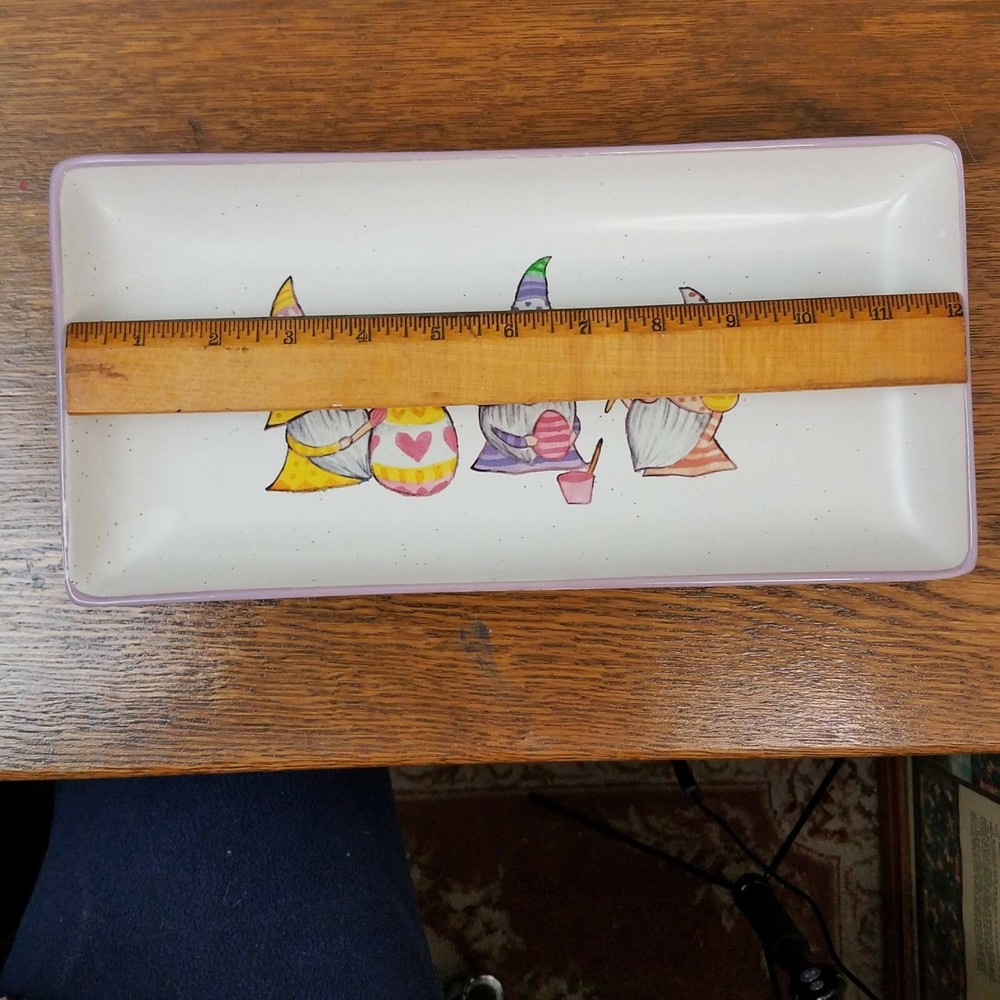 Ceramic Purple Rectangular Easter Platter/Candy Dish Gnomes Painting Easter Egg