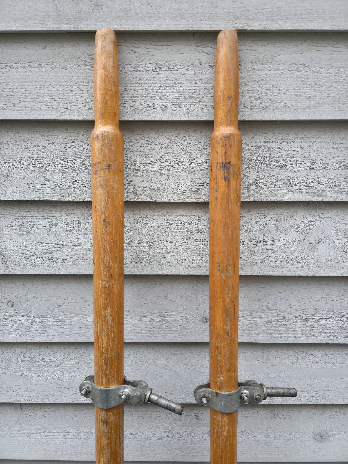 VINTAGE Old Wooden Paddles Oars with OARLOCKS Feather Brand Measures 72"