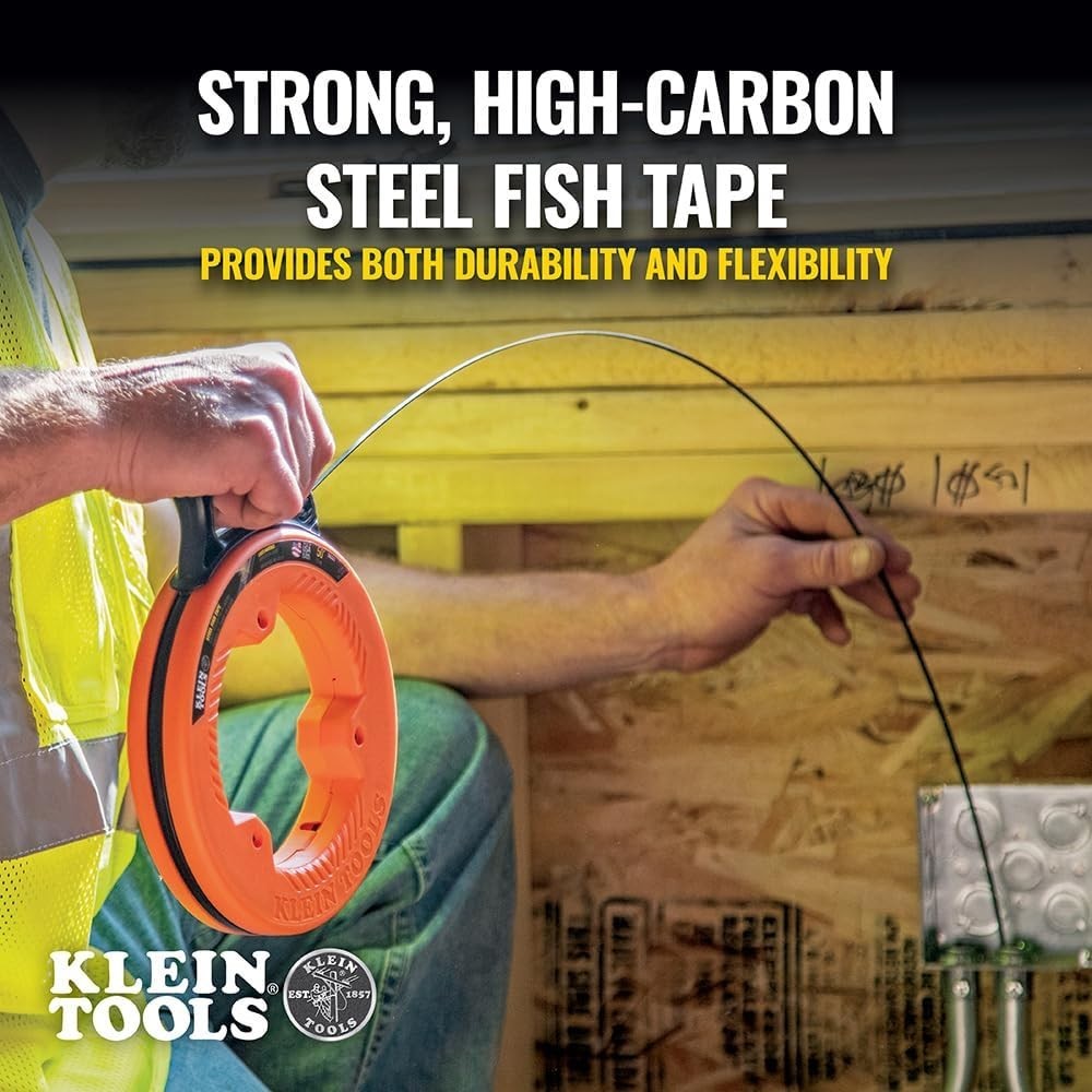 50-Foot Klein Tools Steel Fish Tape - Precision Wire Puller with Double Loop
