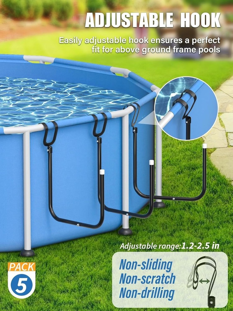 5 Pack Solar Pool Cover Holders Adjustable Hooks for Framed Above Ground Pool...
