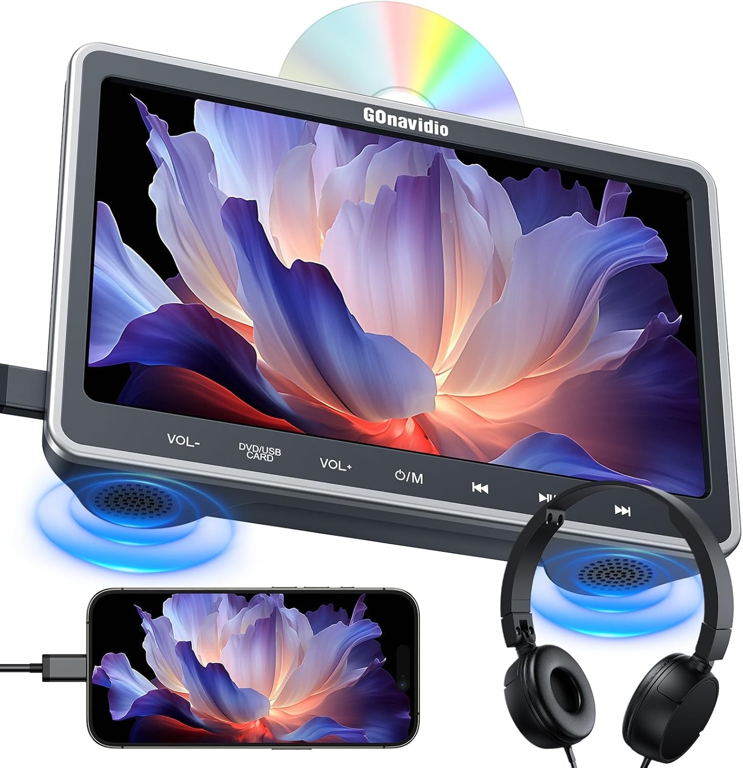 10.1" Full HD Car Headrest DVD Player Monitor for Kids HDMI USB SD MP3 w/Headset