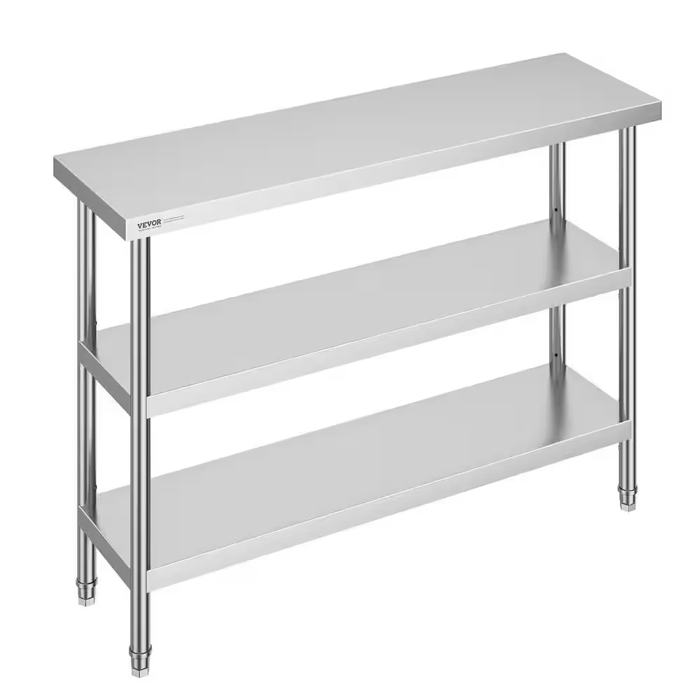 Kitchen Prep Table 14 X 48 X 34 In. BBQ Prep Table with 2 Adjustable Undershelf