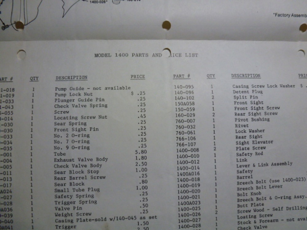Crosman 1400 Factory Service Manual With Exploded View
