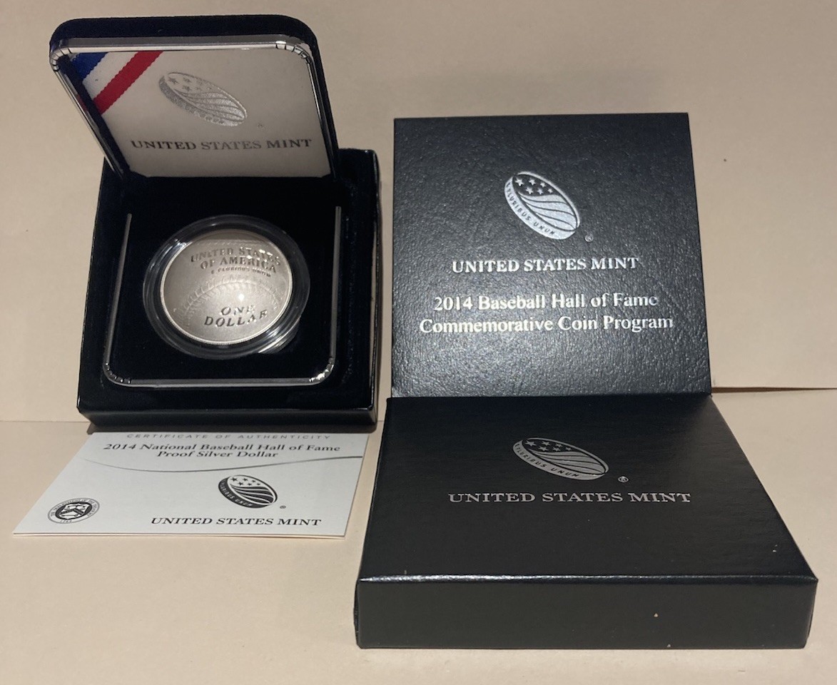 2014-P Baseball Hall of Fame Commemorative Proof Silver Dollar US Mint Box COA