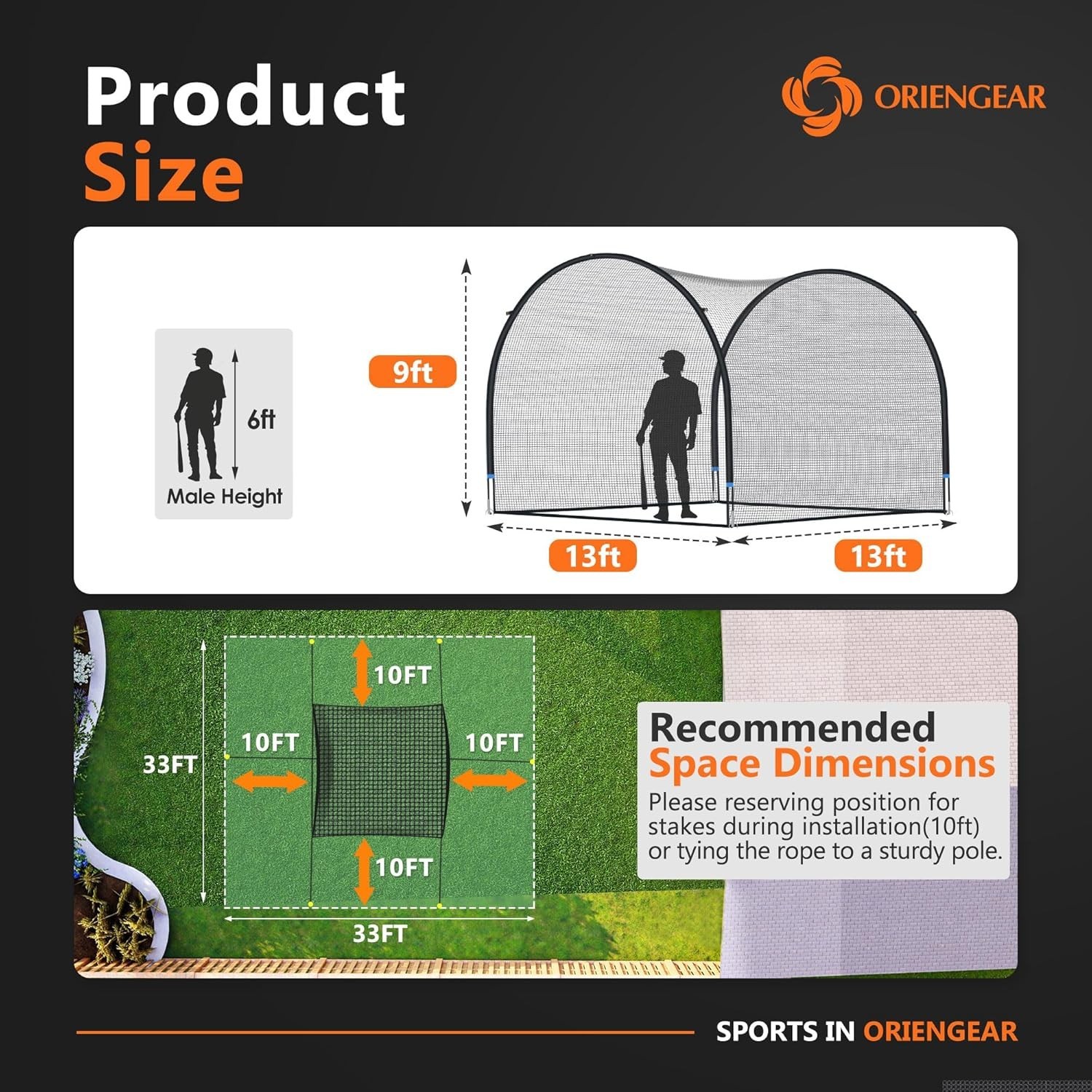 Baseball Batting Cage 13/20/30ft for Backyard, Baseball Training Equipment Ne...