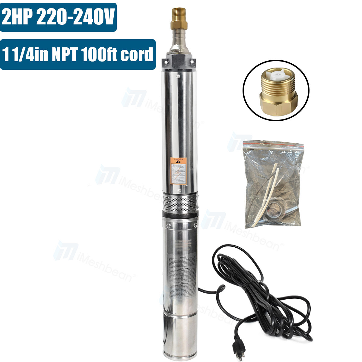 4" Deep Well Submersible Pump 2HP 220V 37GPM 427' Max 100' Cord Stainless Steel