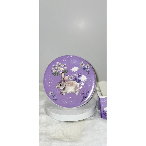 Beautiful 2 piece Easter Set Mini Cupcake Stand Riser Loaf Dish Purple Easter