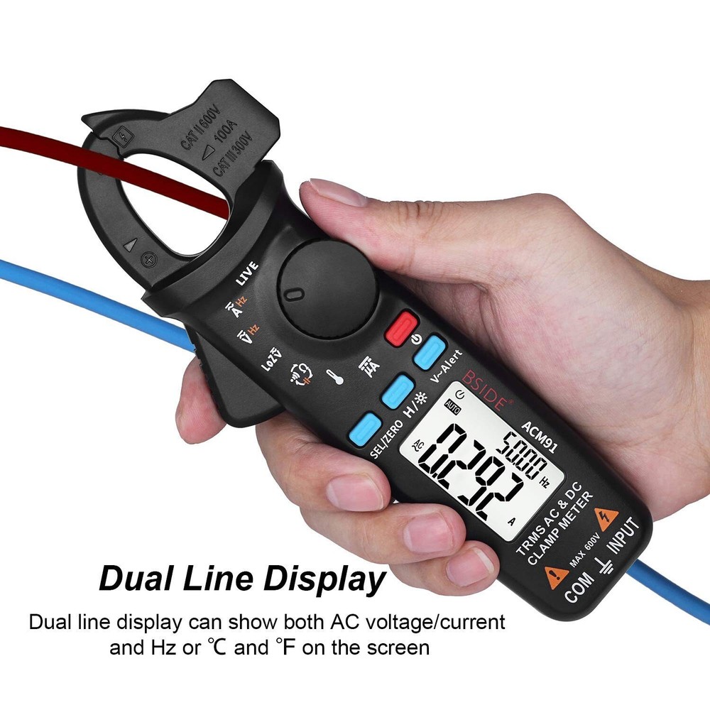 ACM91 Clamp Multimeter Digital AC DC Current Clamp Meter True RMS Auto Range ...