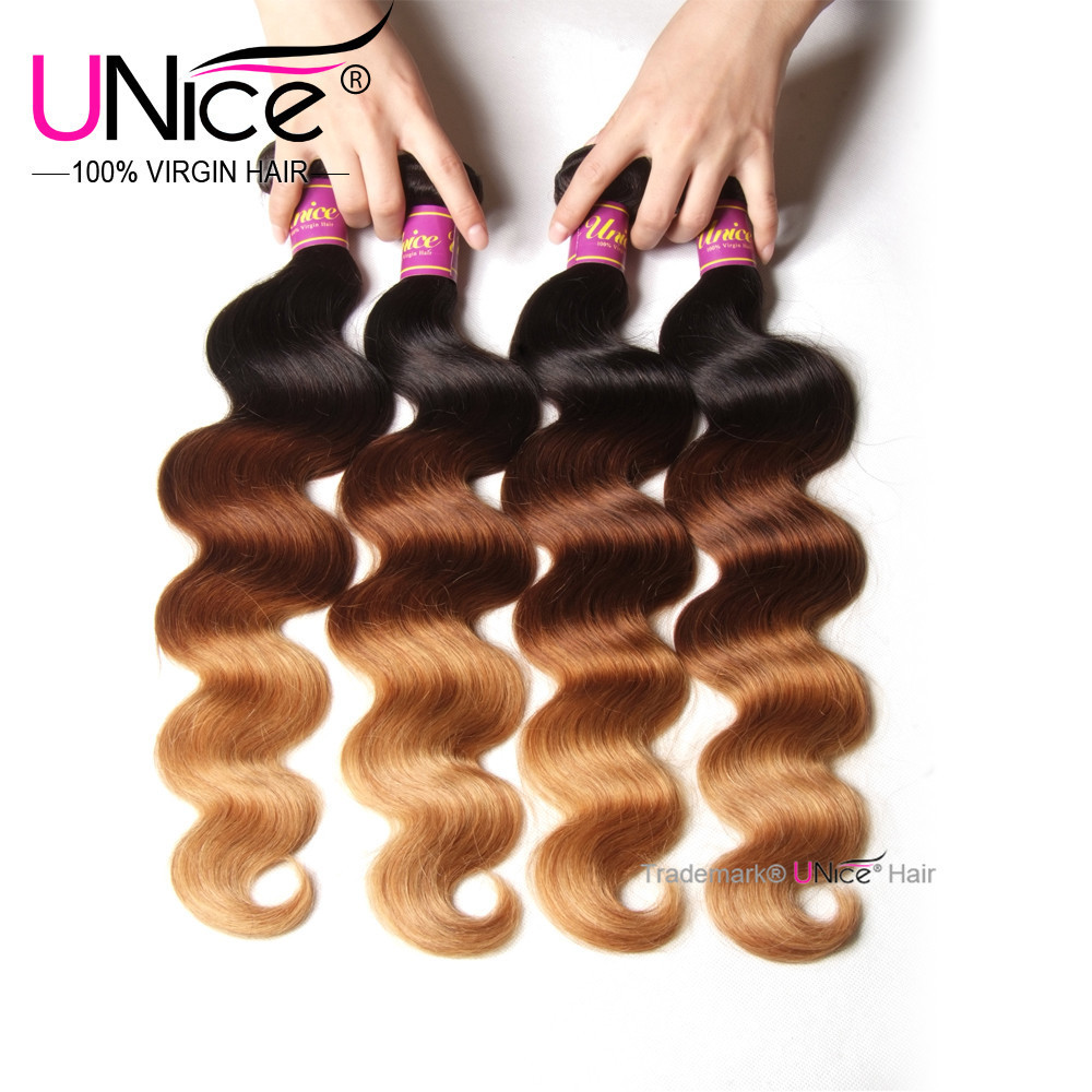 UNice 8A Brazilian Ombre Body Wave Human Hair Bundles Weaves 16"-26" US T1B/4/27