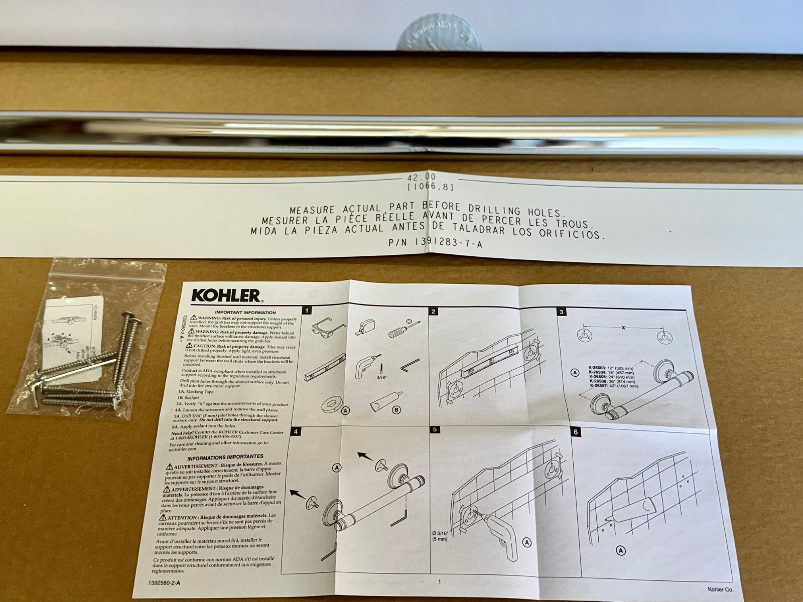 KOHLER Eclectic 42 in. Grab Bar in Polished Chrome 300 LBS Load TOP Quality
