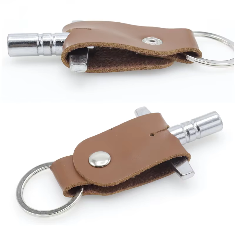 Leather Keychain with Removable Drum Key Snare Tom Tuning
