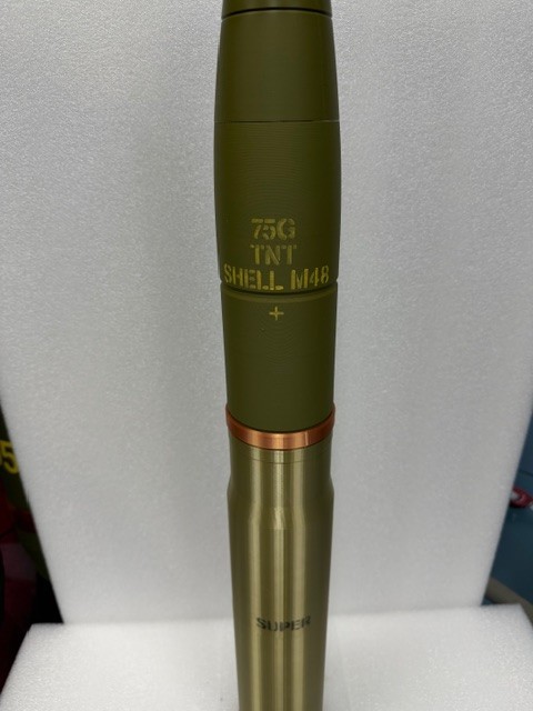 Sherman Tank M48 75mm H.E 3D Printed Display Model Shell with Fuse