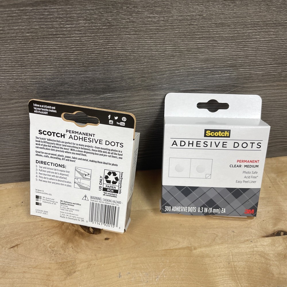 2 Pack Scotch Permanent Adhesive Dots-Medium Craft .3" 300/Pkg Each, 010-300M