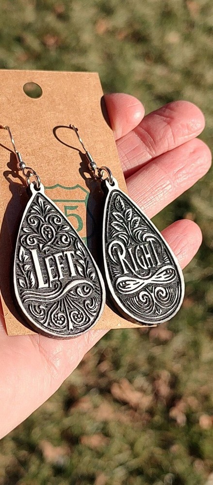 Right and left teardrop dangle earrings